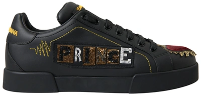 Shop Dolce & Gabbana Black Leather Portofino Prince Sneakers