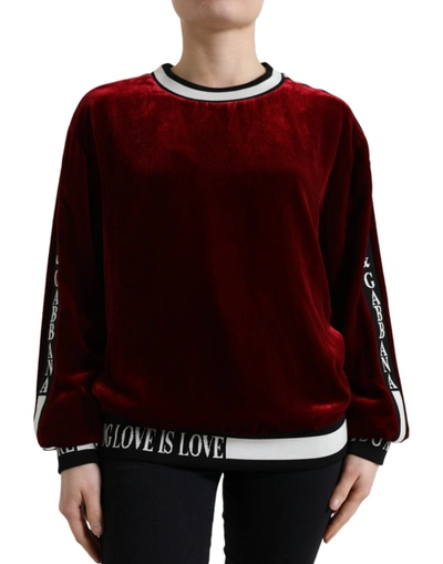Shop Dolce & Gabbana Bordeaux Velvet Crew Neck Pullover Sweater
