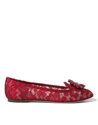 Shop Dolce & Gabbana Red Vally Taormina Lace Crystals Flats Shoes