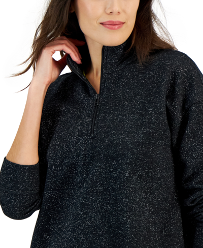 Shop Id Ideology Women's Metallic Fleece Half-zip Sweatshirt, Created For Macy's In Deep Black
