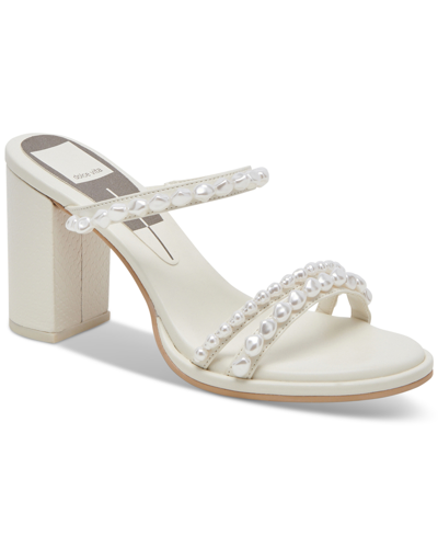 Shop Dolce Vita Women's Barrit Embellished Strappy Block-heel Dress Sandals In Vanilla Pearl