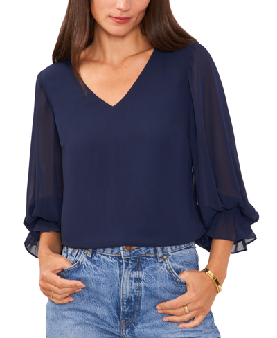 Shop Vince Camuto Women's Solid-color V-neck Blouson-sleeve Top In Classic Navy