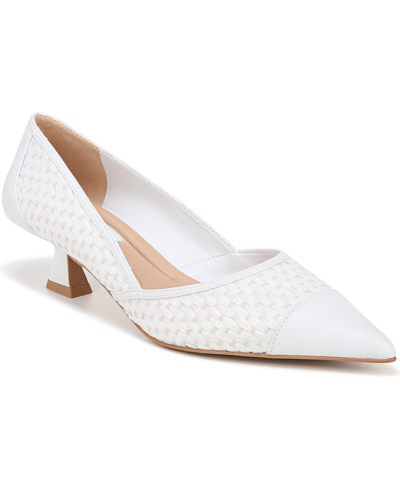 Shop Franco Sarto Darcy Pointed Toe Kitten Heel Pumps In White Raffia,faux Leather