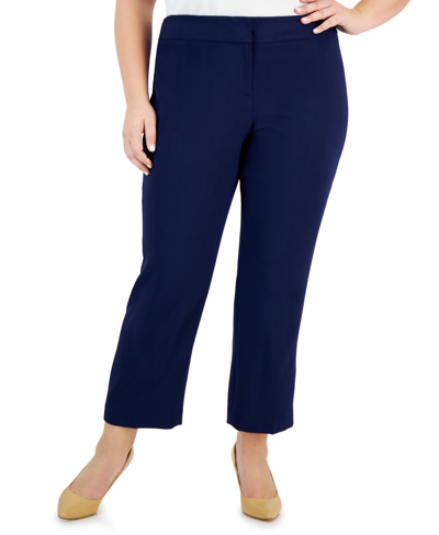 Shop Kasper Plus Size Stretch Crepe Mid-rise Ankle Pants In  Navy