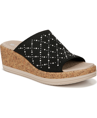 Shop Bzees Royal Washable Slide Wedge Sandals In Black Fabric