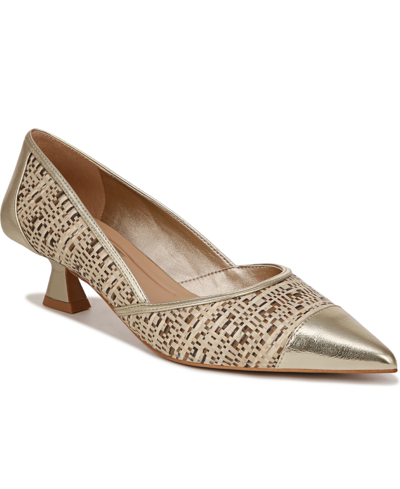 Shop Franco Sarto Women's Darcy Pointed Toe Kitten Heel Pumps In Gold Multi Raffia,faux Leather