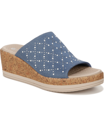 Shop Bzees Royal Washable Slide Wedge Sandals In Blue Fabric