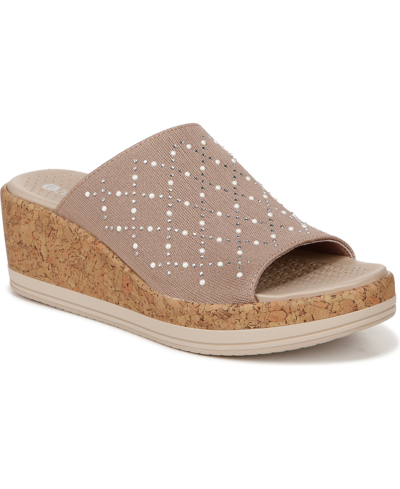 Shop Bzees Royal Washable Slide Wedge Sandals In Brown Fabric