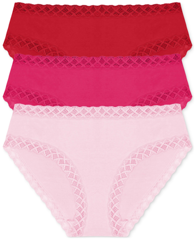 Shop Natori Bliss French Cut Brief Underwear 3-pack 152058mp In Poinsettia,bright Blush,pink Suede