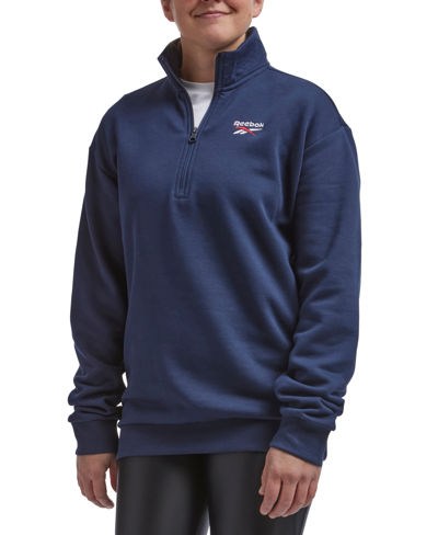 Shop Reebok Men's Identity Regular-fit Quarter-zip Fleece Sweatshirt In Vector Navy