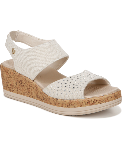 Shop Bzees Reveal-bright Washable Slingback Wedge Sandals In White Fabric