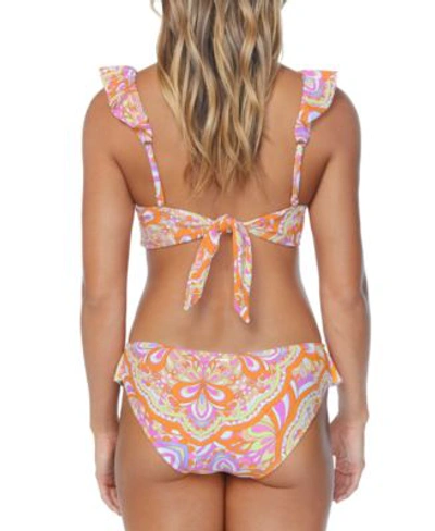 Shop Raisins Juniors Cannes Printed Ruffled Bikini Top Sophia Printed Ruffled Bikini Bottoms In Orange