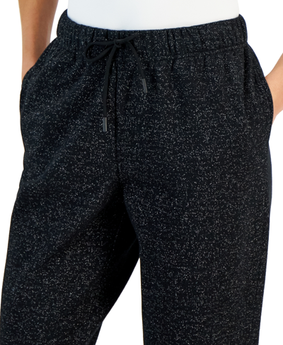 Shop Id Ideology Women's Metallic Fleece Jogger Pants, Created For Macy's In Deep Black