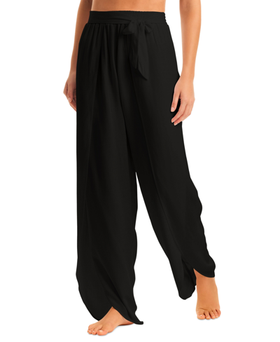 Shop Jessica Simpson Women's Tie-waist Beach Cover-up Pants In Black
