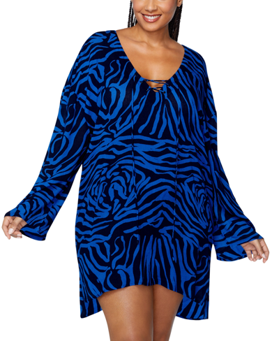 Shop Raisins Curve Plus Size Micah Animal Print Cover Up Tunic In Navy