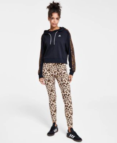 Shop Adidas Originals Womens Essentials Animal Print 3 Stripes Cropped Hoodie Leggings In Black