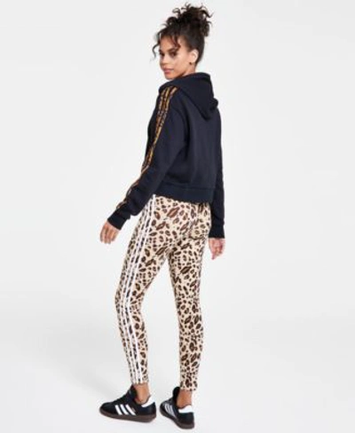 Shop Adidas Originals Womens Essentials Animal Print 3 Stripes Cropped Hoodie Leggings In Black
