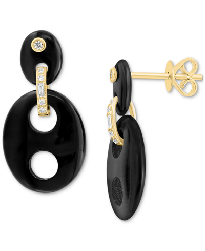 Shop Effy Collection Effy Onyx & Diamond (1/20 Ct. T.w.) Double Drop Earrings In 14k Gold