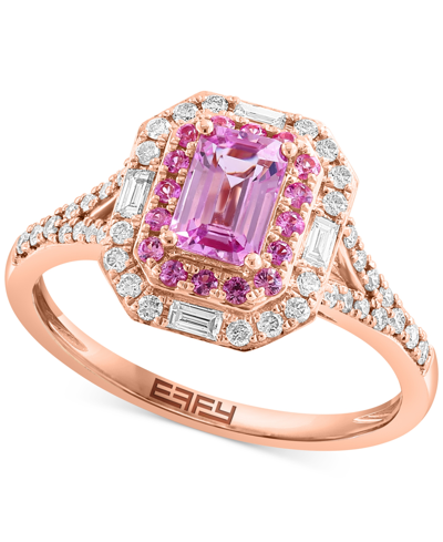 Shop Effy Collection Effy Pink Sapphire (5/8 Ct. T.w) & Diamond (1/3 Ct. T.w) Halo Ring In 14k Rose Gold