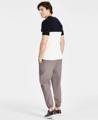 Shop Alfani Mens Colorblocked Sweater Knit T Shirt Stretch Pleated Joggers Created For Macys In Deep Black