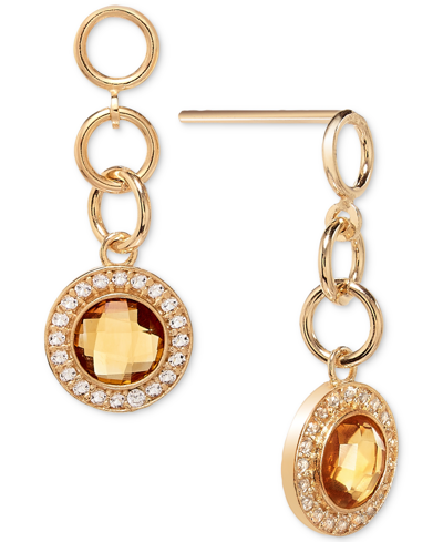 Shop Macy's Citrine (1-1/5 Ct. T.w.) & White Topaz Link (3/8 Ct. T.w.) Halo Chain Drop Earring In 14k Gold-plate