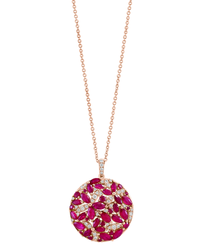 Shop Effy Collection Effy Ruby (3-1/8 Ct. T.w.) & Diamond (1/4 Ct. T.w.) Cluster 18" Pendant Necklace In 14k Rose Gold