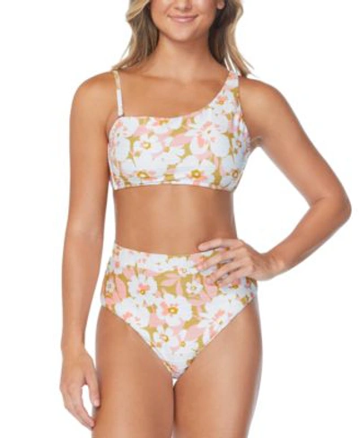 Shop Raisins Juniors Shine On Asymmetric Bikini Top Printed High Waist Bikini Bottoms In Multi Color