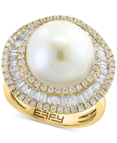 Shop Effy Collection Effy Freshwater Pearl (10mm) & Diamond (1-1/6 Ct. T.w.) Halo Ring In 14k Gold