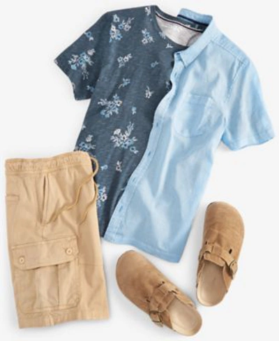 Shop Sun + Stone Sun Stone Mens Blake Linen Chambray Short Sleeve Button Front Shirt Cargo Shorts Floral Print T Shir In Fin
