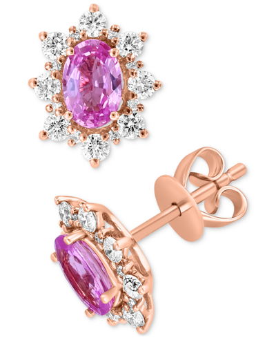 Shop Effy Collection Effy Pink Sapphire (1-1/20 Ct. T.w.) & Diamond (1/2 Ct. T.w.) Halo Stud Earring In 14k Rose Gold