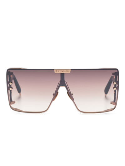 Shop Balmain Eyewear Brown Wonder Boy Shield-frame Sunglasses