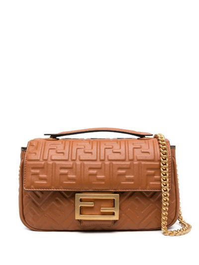 Shop Fendi Brown Baguette Chain Medium Leather Shoulder Bag