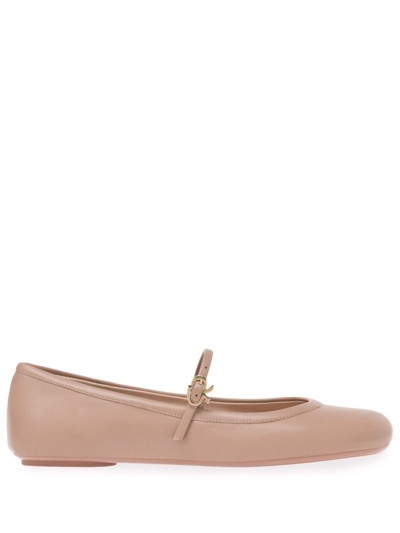 Shop Gianvito Rossi Pink Carla Leather Ballet Pumps In Neutrals