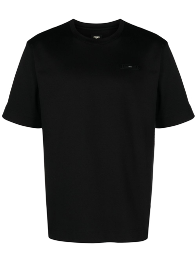 Shop Fendi Black  Roma-appliqué Cotton T-shirt