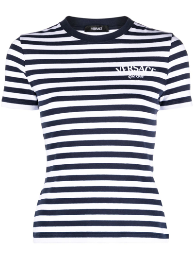 Shop Versace Nautical Stripe T-shirt - Women's - Polyester/cotton/spandex/elastane In Blue