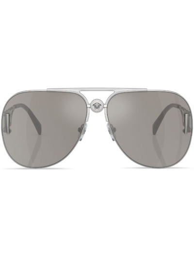 Shop Versace Silver-tone Medusa Biggie Pilot-frame Sunglasses