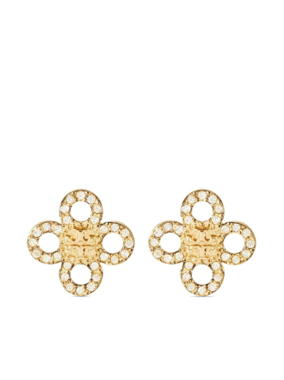 Shop Tory Burch Gold-tone Kira Clover Crystal Earrings