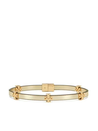 Shop Tory Burch Gold-tone Eleanor Leather Bracelet In Neutrals