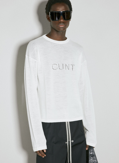 Shop Rick Owens Graphic Wool Sweater In White
