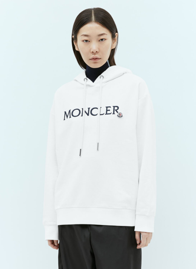 Shop Moncler Logo Embroidery Hooded Sweatshirt In White