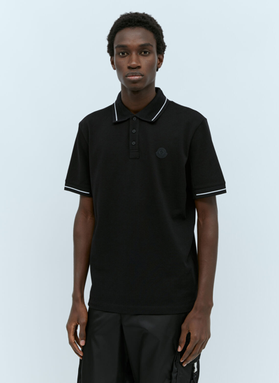 Shop Moncler Logo Patch Polo Shirt In Black