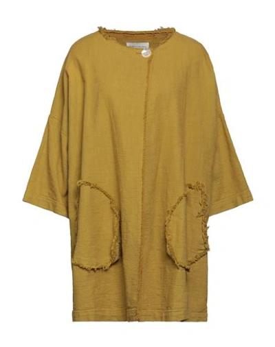 Shop Alessia Santi Woman Overcoat & Trench Coat Mustard Size 6 Cotton, Elastane In Yellow