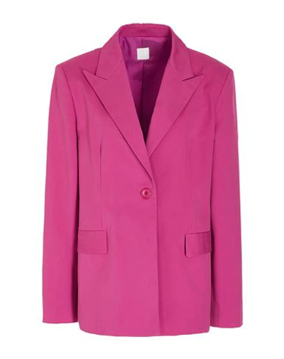 Shop 8 By Yoox Oversize Blazer Woman Blazer Fuchsia Size 12 Cotton, Elastane In Pink