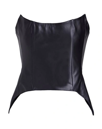 Shop 8 By Yoox Leather Corset Woman Top Black Size 12 Lambskin