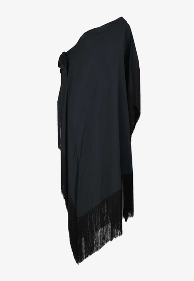 Shop Taller Marmo Aarons One-shoulder Fringed Kaftan Dress In Black
