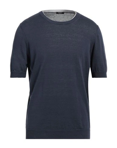 Shop Peserico Man Sweater Slate Blue Size 42 Linen, Cotton