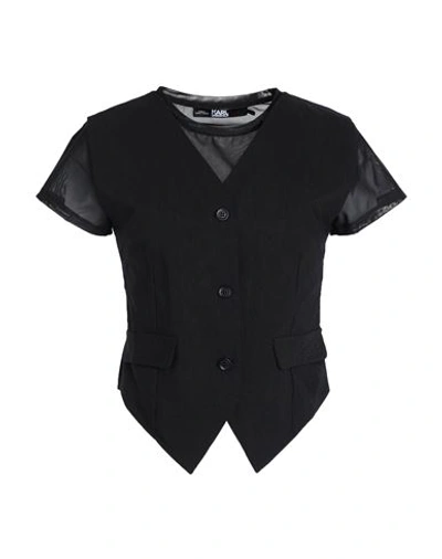 Shop Karl Lagerfeld Woman Top Black Size S Linen, Viscose, Polyamide, Elastane