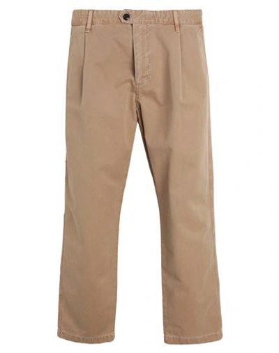 Shop Tommy Hilfiger Man Pants Camel Size 35w-32l Cotton In Beige
