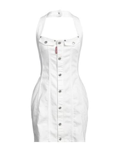 Shop Dsquared2 Woman Mini Dress White Size 8 Cotton, Elastomultiester, Elastane, Polyester