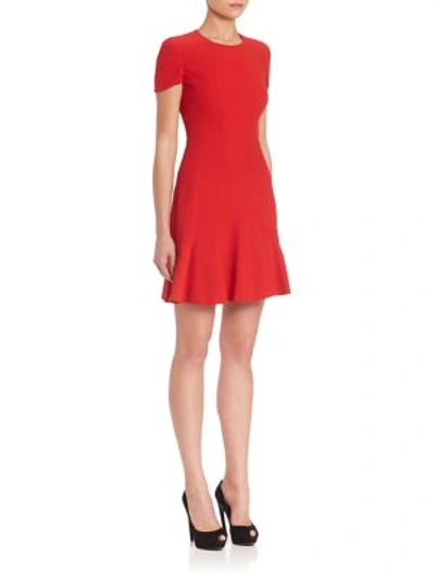 Shop Alexander Mcqueen Leaf Crepe Cap-sleeve Dress In Red